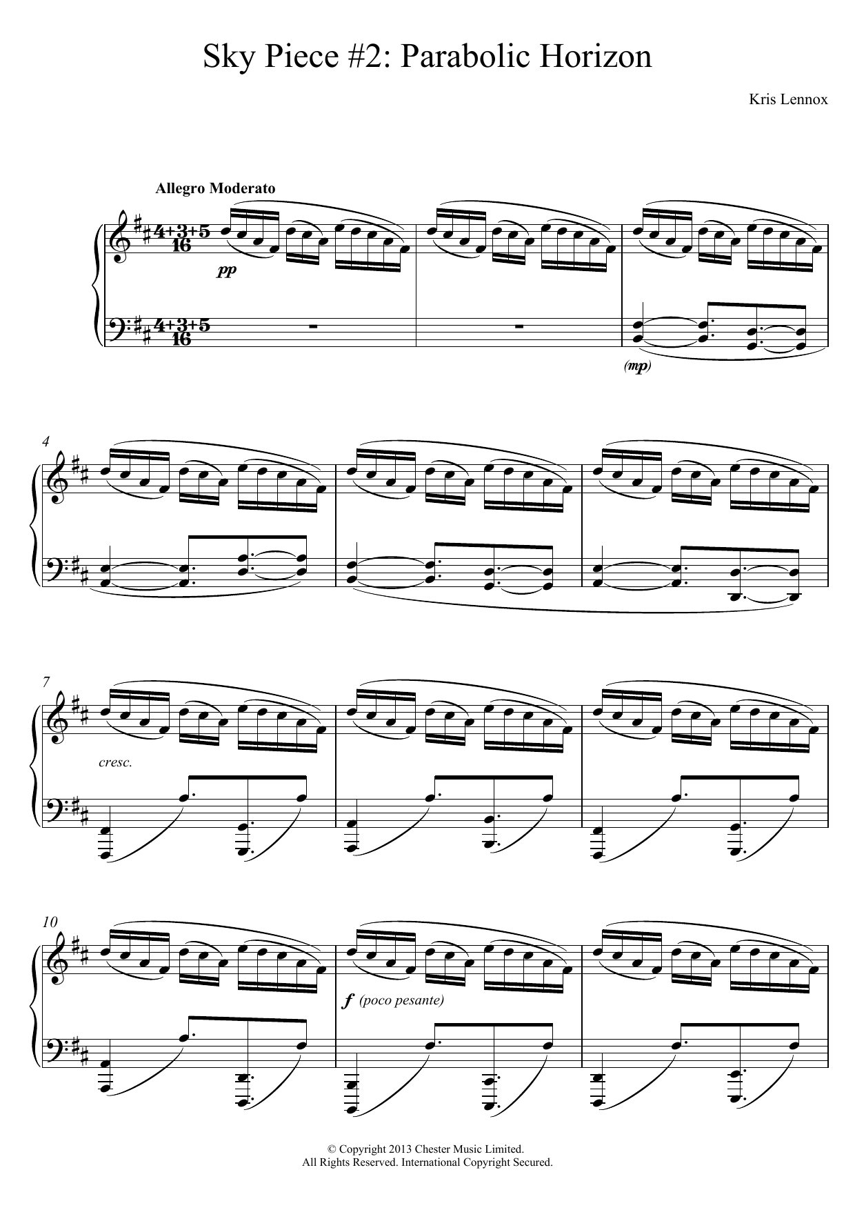 Download Kris Lennox Sky Piece #2 – Parabolic Horizon Sheet Music and learn how to play Piano PDF digital score in minutes