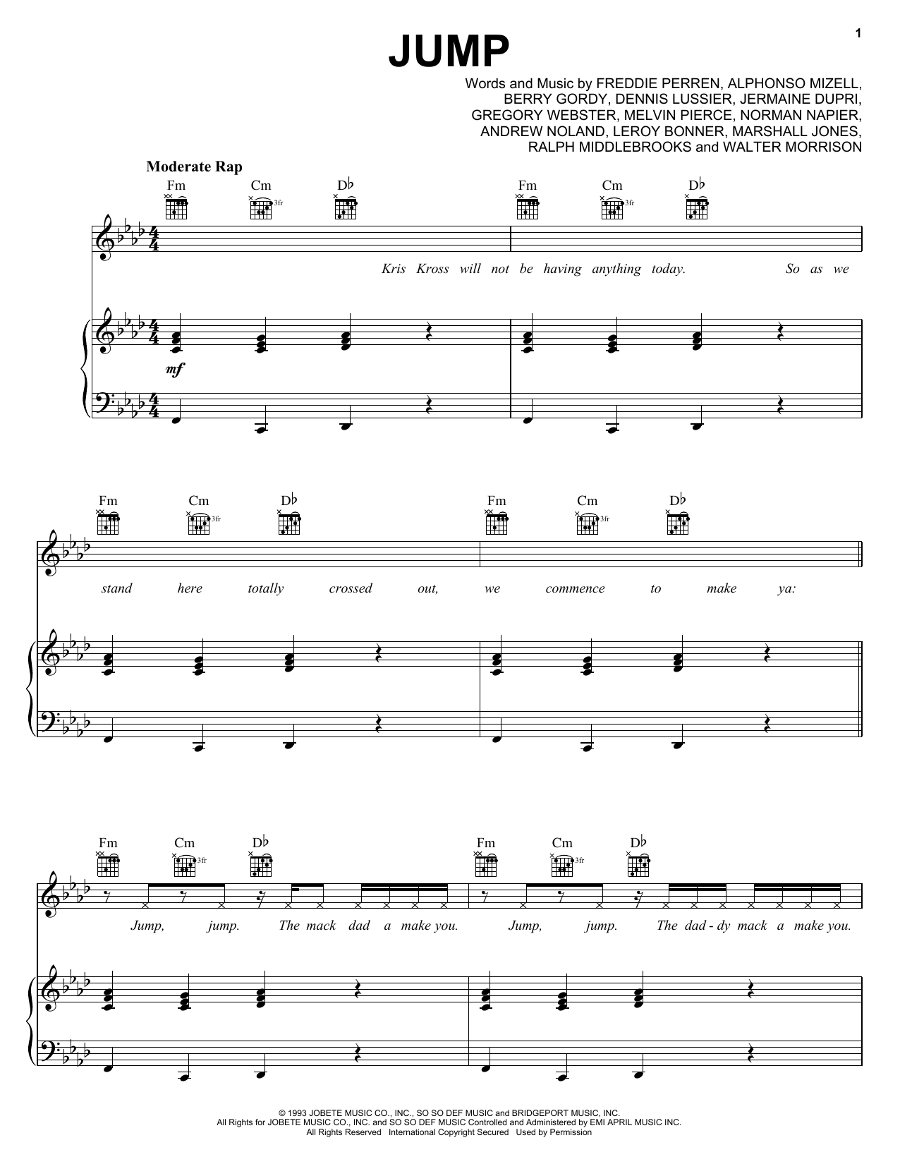 Download Kriss Kross Jump Sheet Music and learn how to play Melody Line, Lyrics & Chords PDF digital score in minutes