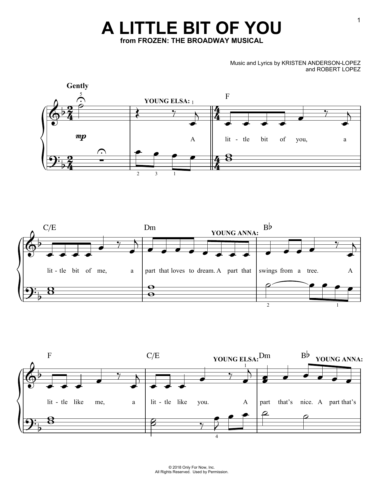 Download Kristen Anderson-Lopez & Robert Lopez A Little Bit Of You (from Frozen: The Broadway Musical) Sheet Music and learn how to play Piano, Vocal & Guitar Chords (Right-Hand Melody) PDF digital score in minutes