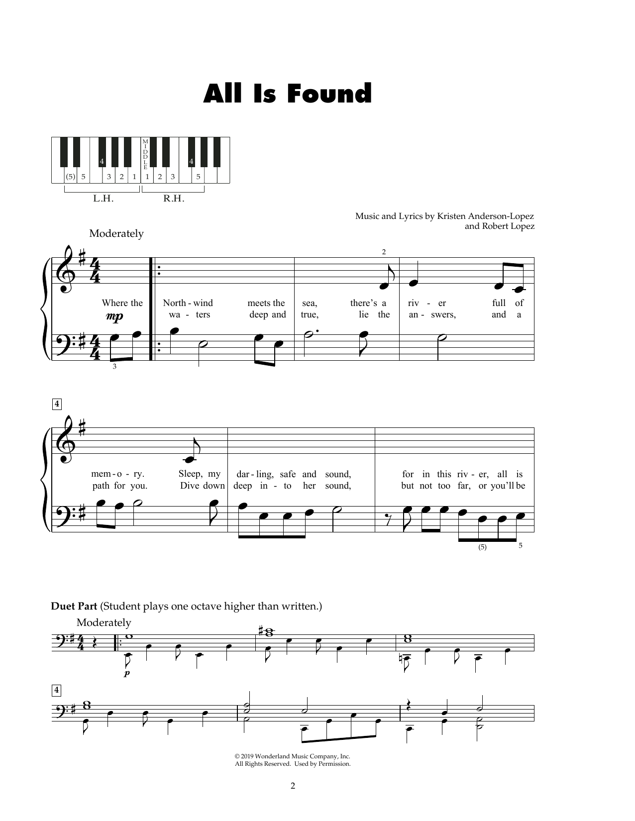 Download Kristen Anderson-Lopez & Robert Lopez All Is Found (from Frozen 2) Sheet Music and learn how to play 5-Finger Piano PDF digital score in minutes