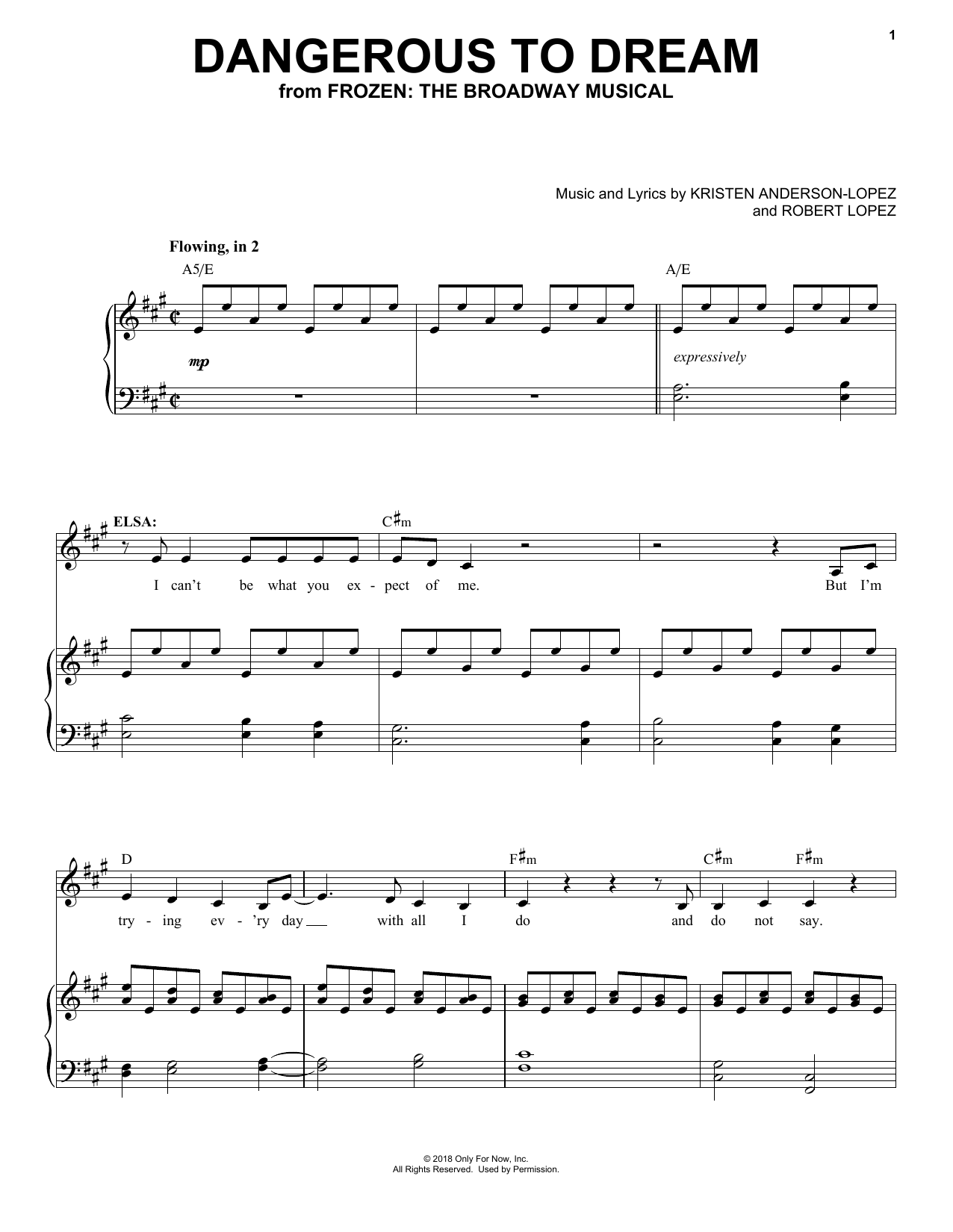 Download Kristen Anderson-Lopez & Robert Lopez Dangerous To Dream (from Frozen: the Broadway Musical) Sheet Music and learn how to play Piano, Vocal & Guitar Chords (Right-Hand Melody) PDF digital score in minutes