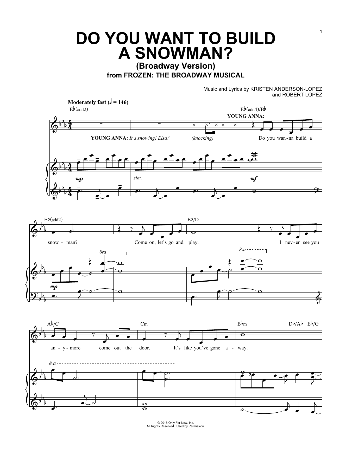 Download Kristen Anderson-Lopez & Robert Lopez Do You Want To Build A Snowman? (Broadway Version) Sheet Music and learn how to play Piano & Vocal PDF digital score in minutes