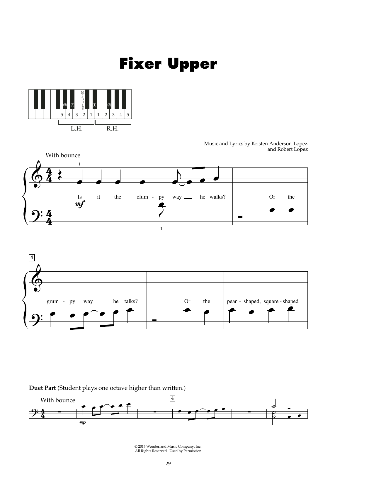 Download Kristen Anderson-Lopez & Robert Lopez Fixer Upper (from Frozen) Sheet Music and learn how to play 5-Finger Piano PDF digital score in minutes