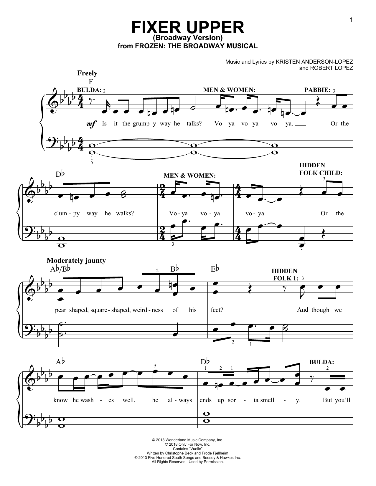 Download Kristen Anderson-Lopez & Robert Lopez Fixer Upper (from Frozen: The Broadway Musical) Sheet Music and learn how to play Piano & Vocal PDF digital score in minutes