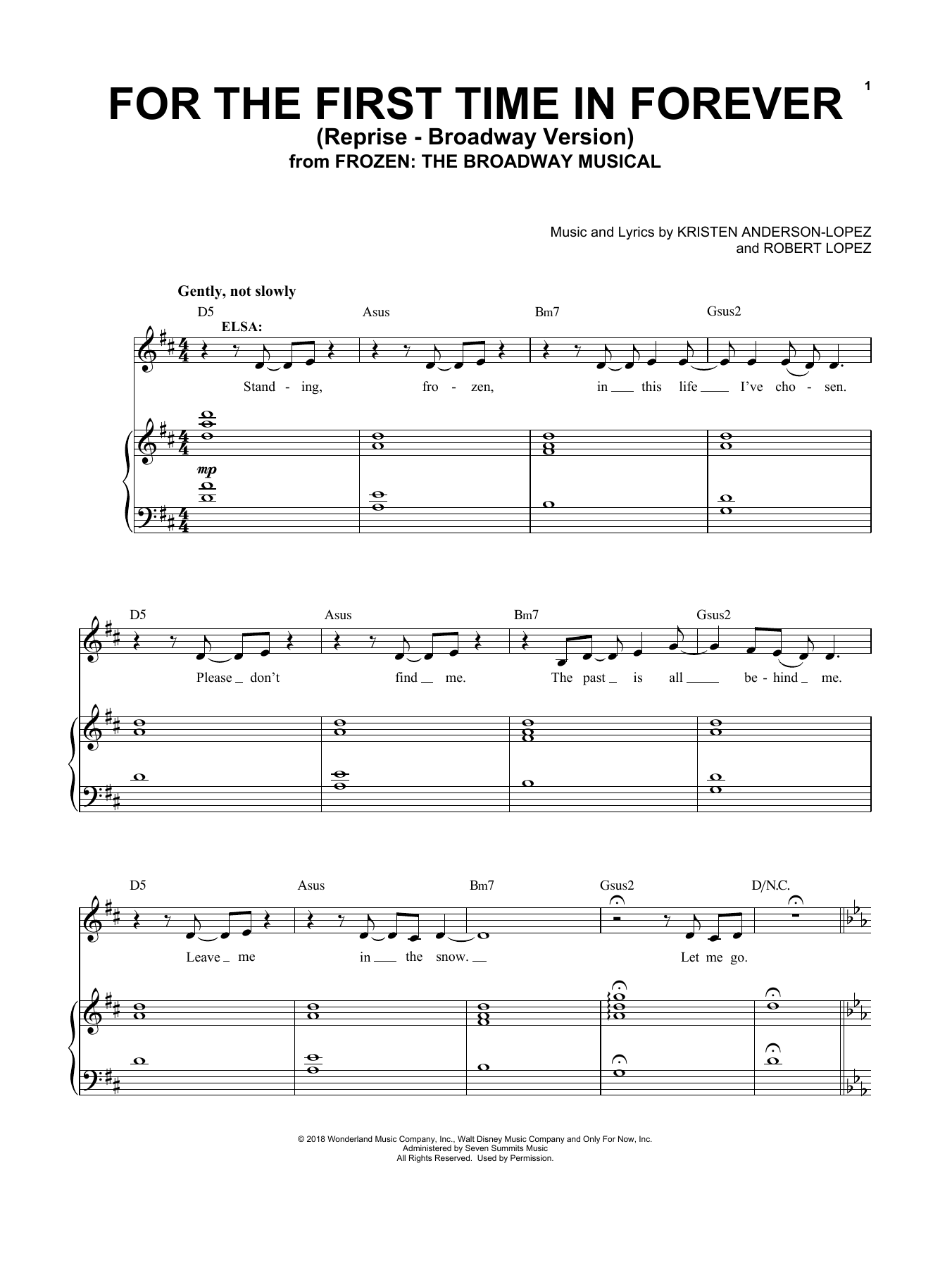 Download Kristen Anderson-Lopez & Robert Lopez For The First Time In Forever (Reprise - Broadway Version) Sheet Music and learn how to play Piano & Vocal PDF digital score in minutes