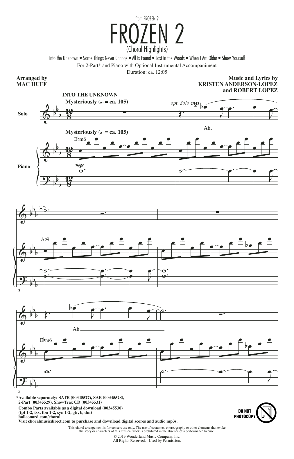 Download Kristen Anderson-Lopez & Robert Lopez Frozen 2 (Choral Highlights) (arr. Mac Huff) Sheet Music and learn how to play SAB Choir PDF digital score in minutes