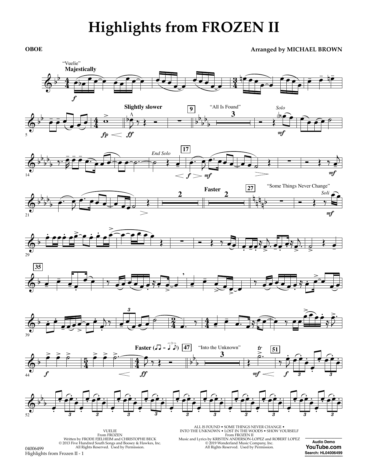 Download Kristen Anderson-Lopez & Robert Lopez Highlights from Disney's Frozen 2 (arr. Michael Brown) - Oboe Sheet Music and learn how to play Concert Band PDF digital score in minutes