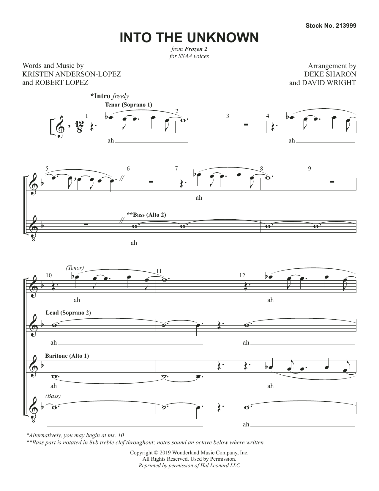 Download Kristen Anderson-Lopez & Robert Lopez Into the Unknown (from Frozen 2) (arr. Deke Sharon & David Wright) Sheet Music and learn how to play TTBB Choir PDF digital score in minutes