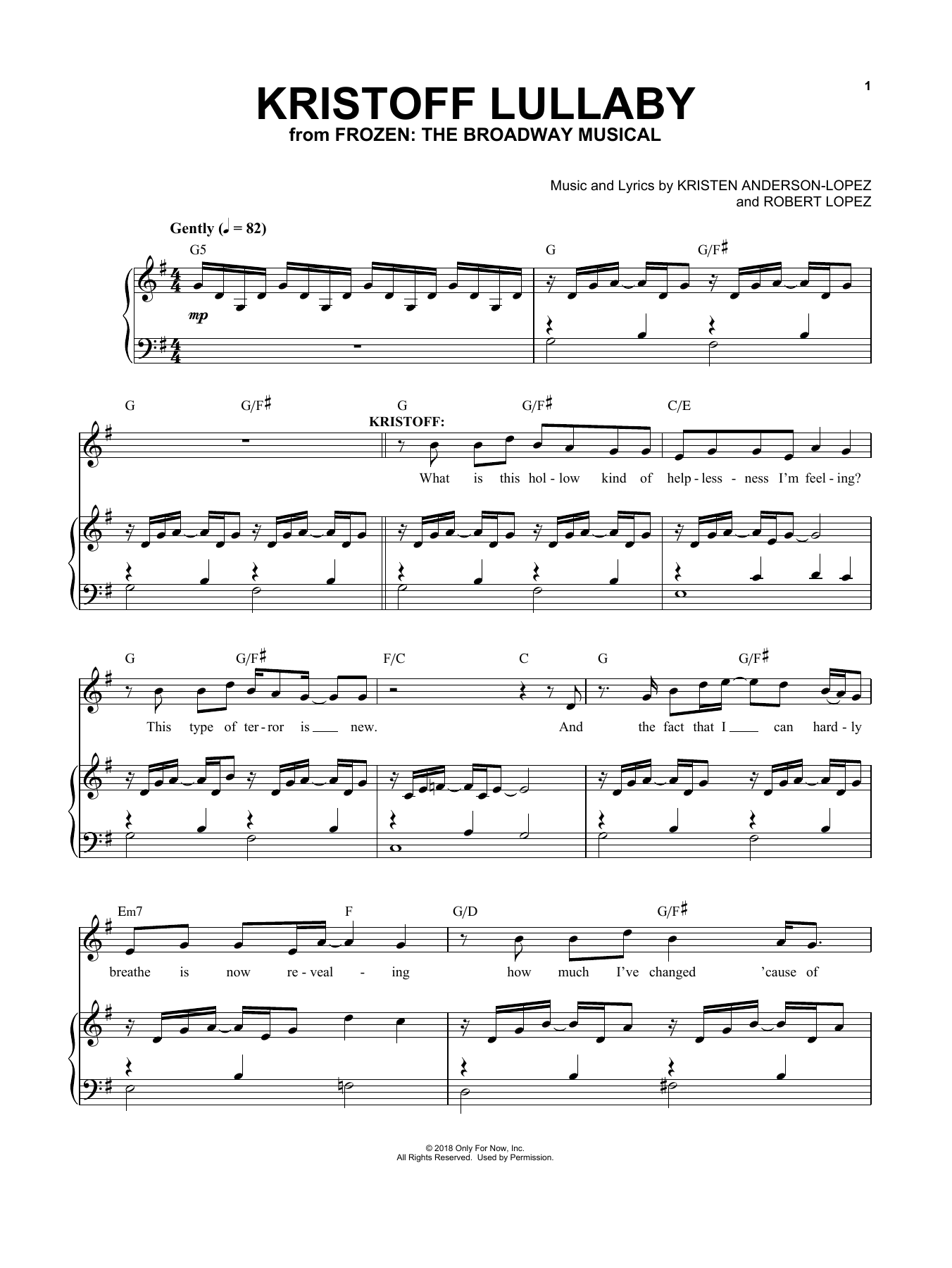 Download Kristen Anderson-Lopez & Robert Lopez Kristoff Lullaby Sheet Music and learn how to play Piano & Vocal PDF digital score in minutes