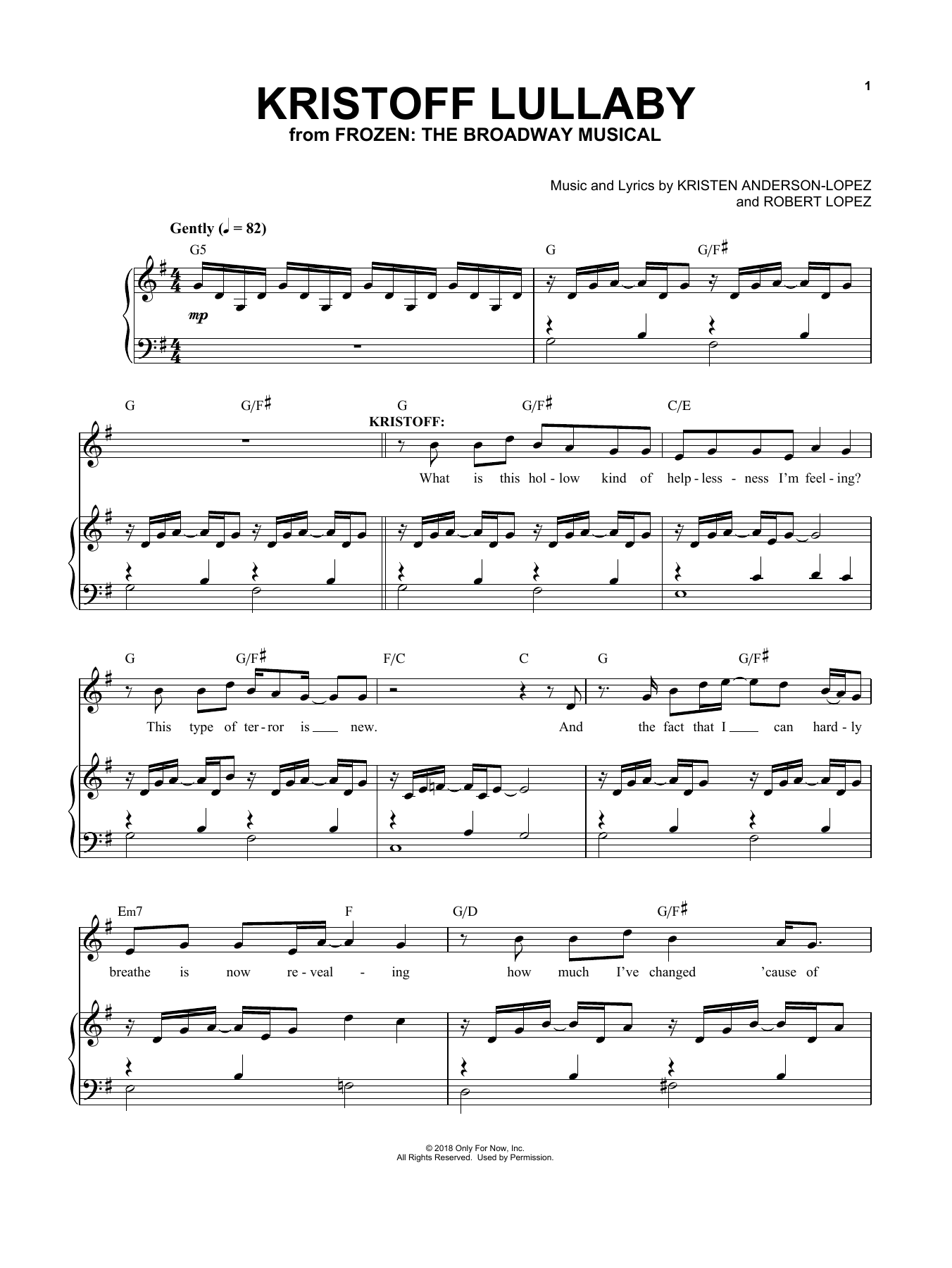 Download Kristen Anderson-Lopez & Robert Lopez Kristoff Lullaby (from Frozen: The Broadway Musical) Sheet Music and learn how to play Easy Piano PDF digital score in minutes