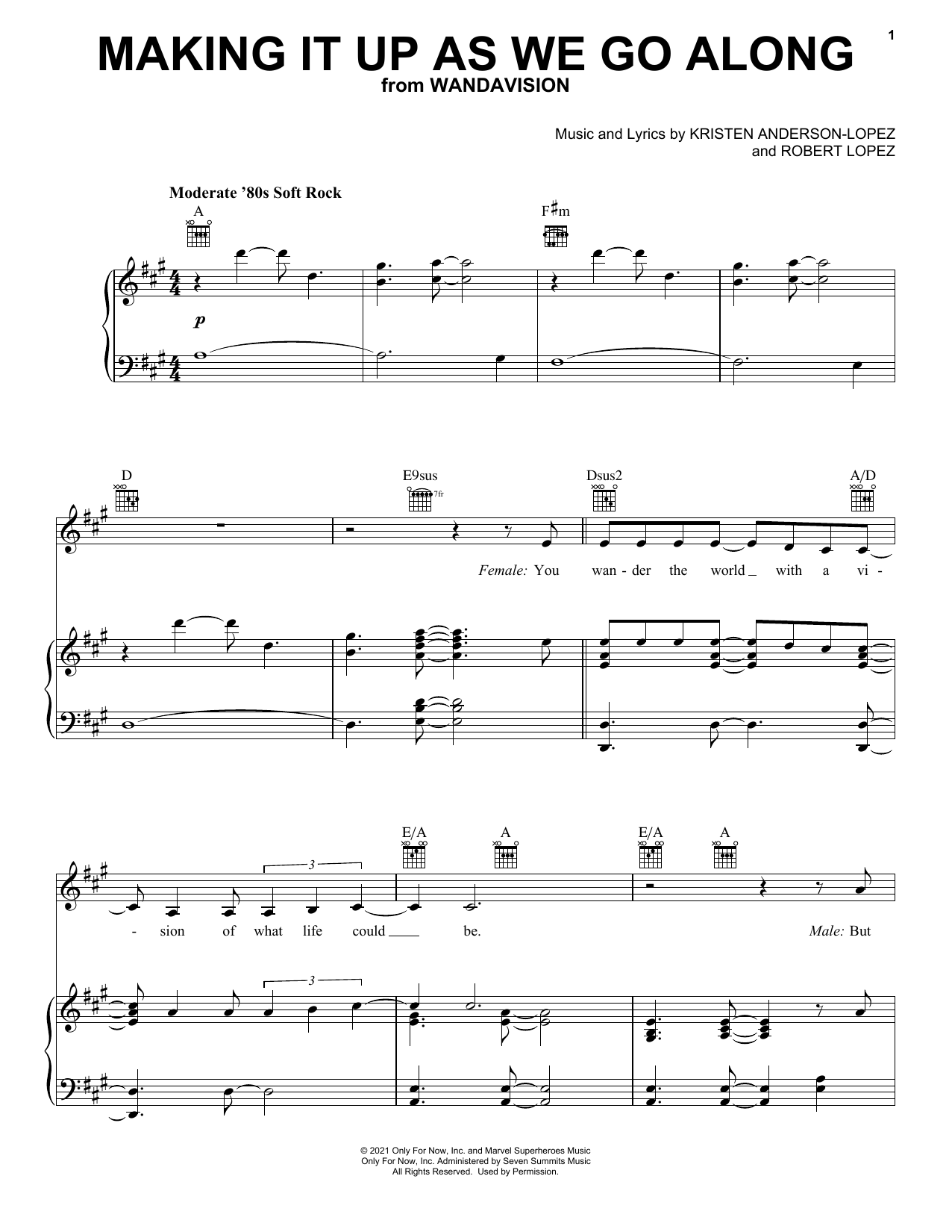 Download Kristen Anderson-Lopez & Robert Lopez Making It Up As We Go Along (from WandaVision) Sheet Music and learn how to play Piano, Vocal & Guitar Chords (Right-Hand Melody) PDF digital score in minutes