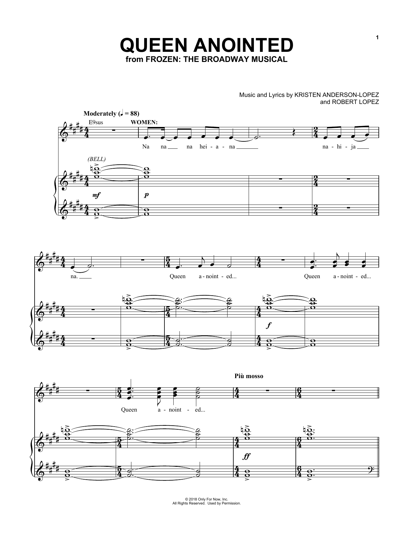 Download Kristen Anderson-Lopez & Robert Lopez Queen Anointed Sheet Music and learn how to play Piano & Vocal PDF digital score in minutes