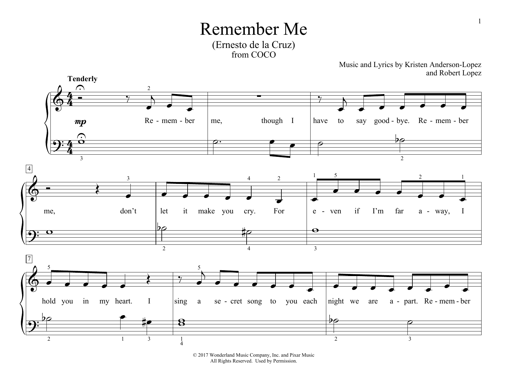 Download Kristen Anderson-Lopez & Robert Lopez Remember Me (Ernesto de la Cruz) (from Coco) (arr. Christopher Hussey) Sheet Music and learn how to play Educational Piano PDF digital score in minutes