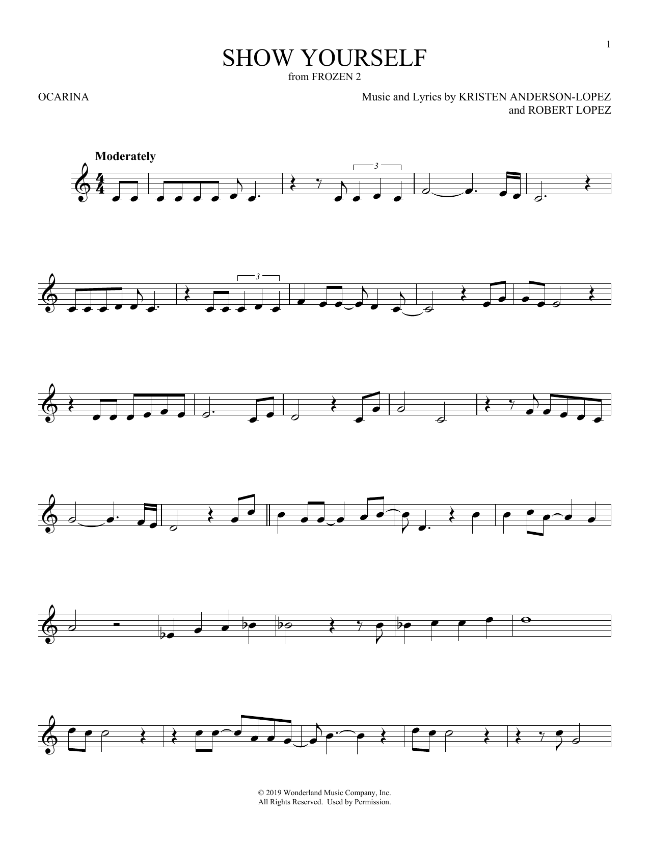 Download Kristen Anderson-Lopez & Robert Lopez Show Yourself (from Frozen 2) Sheet Music and learn how to play Ocarina PDF digital score in minutes