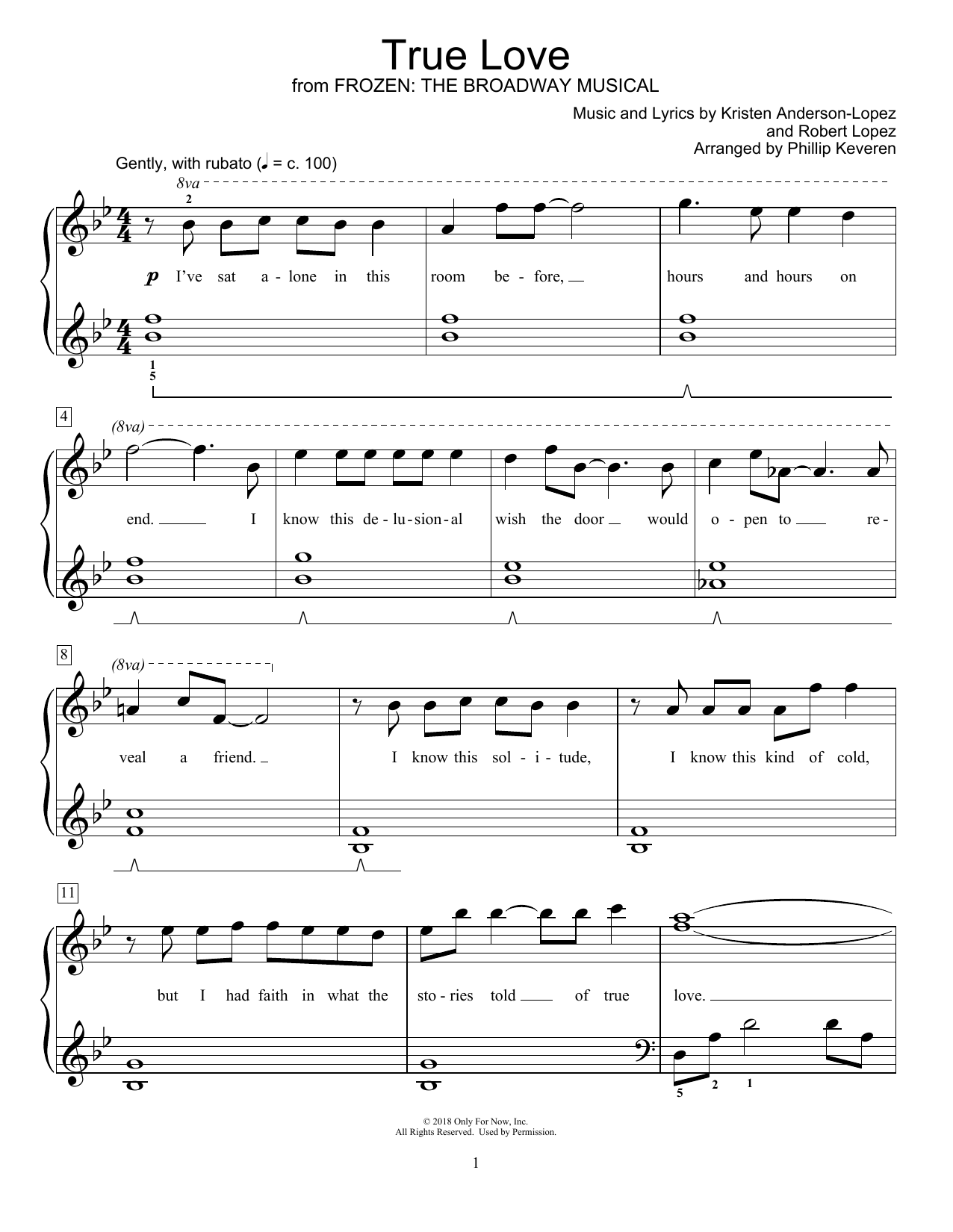 Download Kristen Anderson-Lopez & Robert Lopez True Love (from Frozen: The Broadway Musical) (arr. Phillip Keveren) Sheet Music and learn how to play Educational Piano PDF digital score in minutes