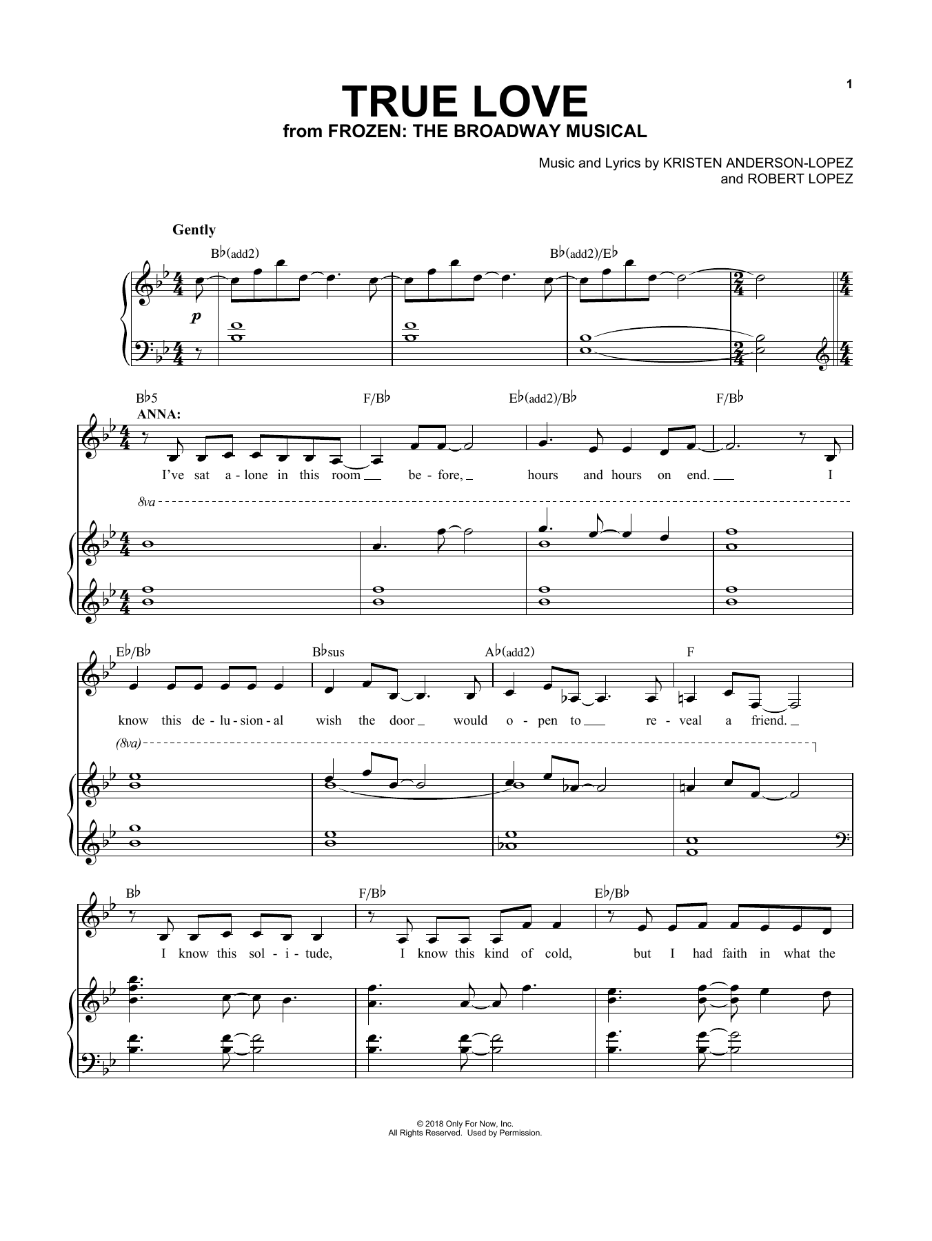 Download Robert Lopez True Love Sheet Music and learn how to play Piano & Vocal PDF digital score in minutes