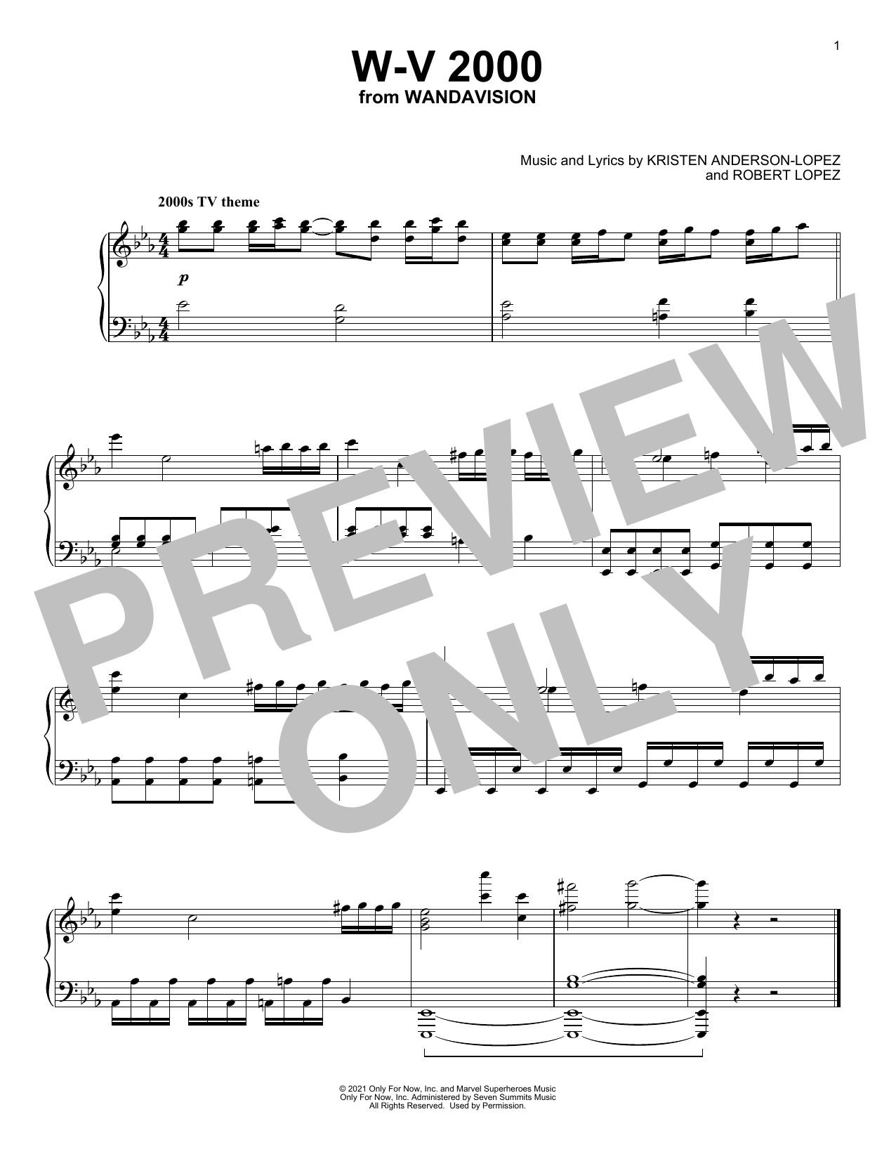 Download Kristen Anderson-Lopez & Robert Lopez W-V 2000 (from WandaVision) Sheet Music and learn how to play Piano Solo PDF digital score in minutes