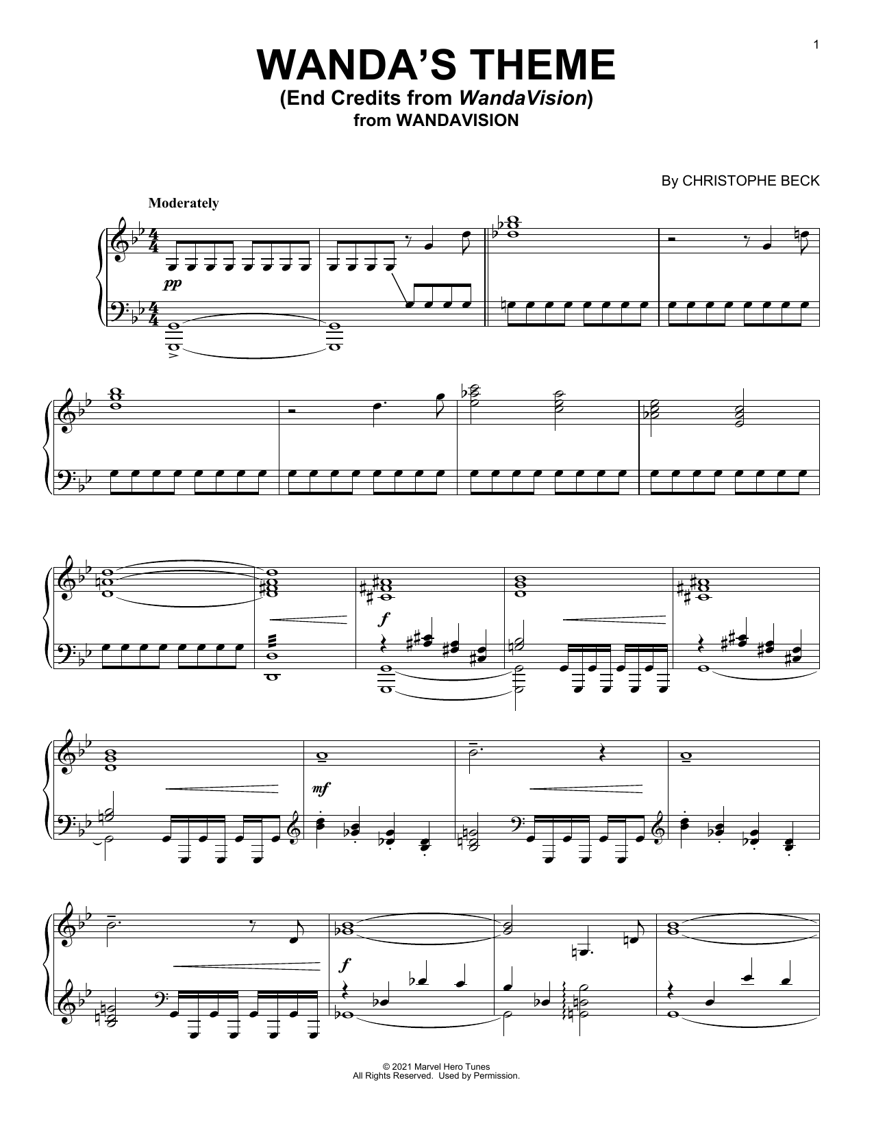 Download Kristen Anderson-Lopez & Robert Lopez Wanda's Theme (End Credits from WandaVision) Sheet Music and learn how to play Piano Solo PDF digital score in minutes