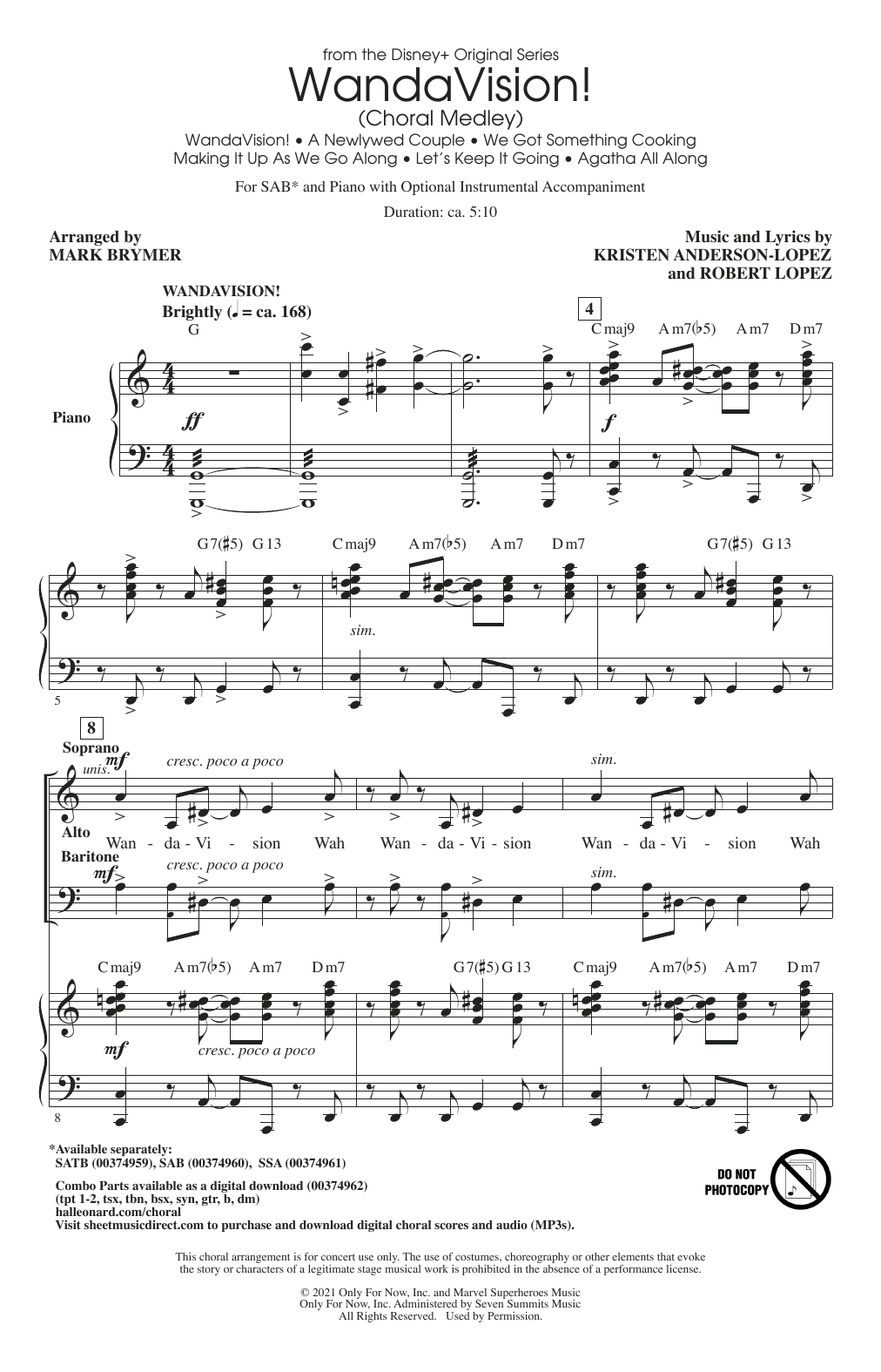 Download Kristen Anderson-Lopez & Robert Lopez WandaVision! (Choral Medley) (arr. Mark Brymer) Sheet Music and learn how to play SATB Choir PDF digital score in minutes
