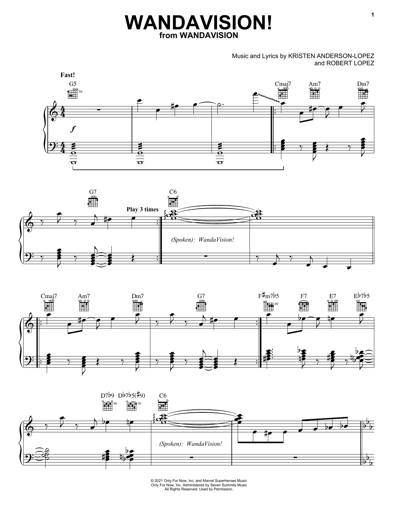 Download Kristen Anderson-Lopez & Robert Lopez WandaVision! Sheet Music and learn how to play Piano, Vocal & Guitar Chords (Right-Hand Melody) PDF digital score in minutes