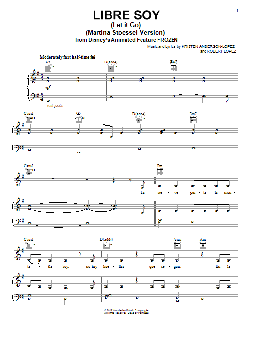 Download Robert Lopez Libre Soy (Martina Stoessel Version) Sheet Music and learn how to play Piano, Vocal & Guitar (Right-Hand Melody) PDF digital score in minutes