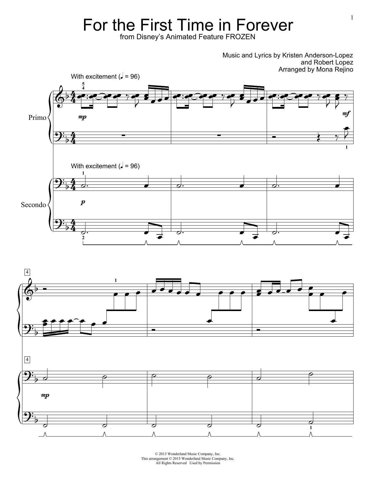 Download Kristen Bell & Idina Menzel For The First Time In Forever Sheet Music and learn how to play Piano Duet PDF digital score in minutes