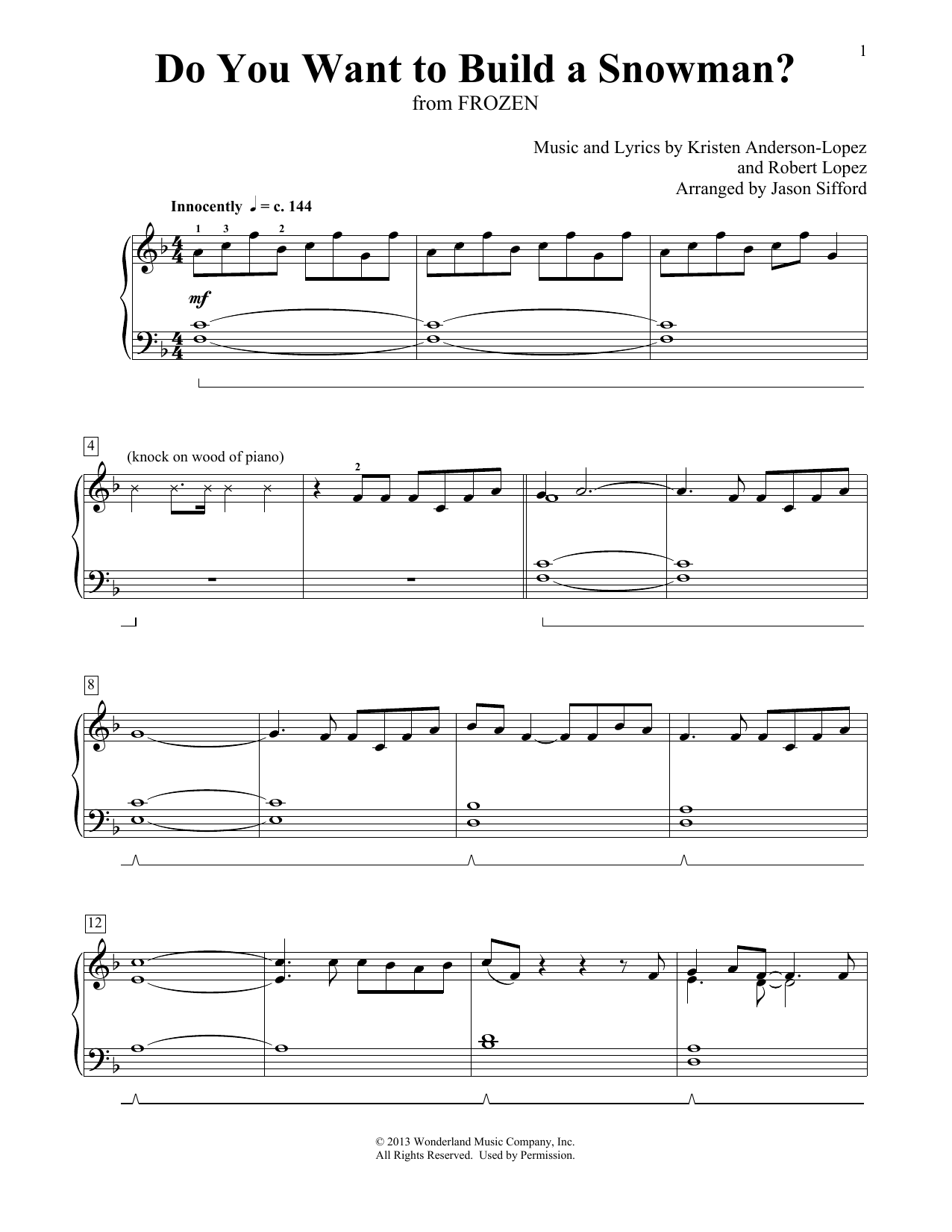 Download Kristen Bell, Agatha Lee Monn & Katie Lopez Do You Want To Build A Snowman? (from Frozen) (arr. Jason Sifford) Sheet Music and learn how to play Educational Piano PDF digital score in minutes
