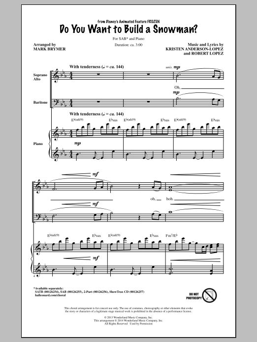 Download Kristen Bell Do You Want To Build A Snowman? (arr. Mark Brymer) Sheet Music and learn how to play 2-Part Choir PDF digital score in minutes