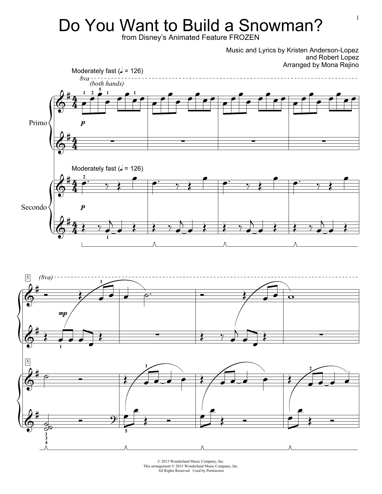 Download Kristen Bell Do You Want To Build A Snowman? Sheet Music and learn how to play Piano Duet PDF digital score in minutes