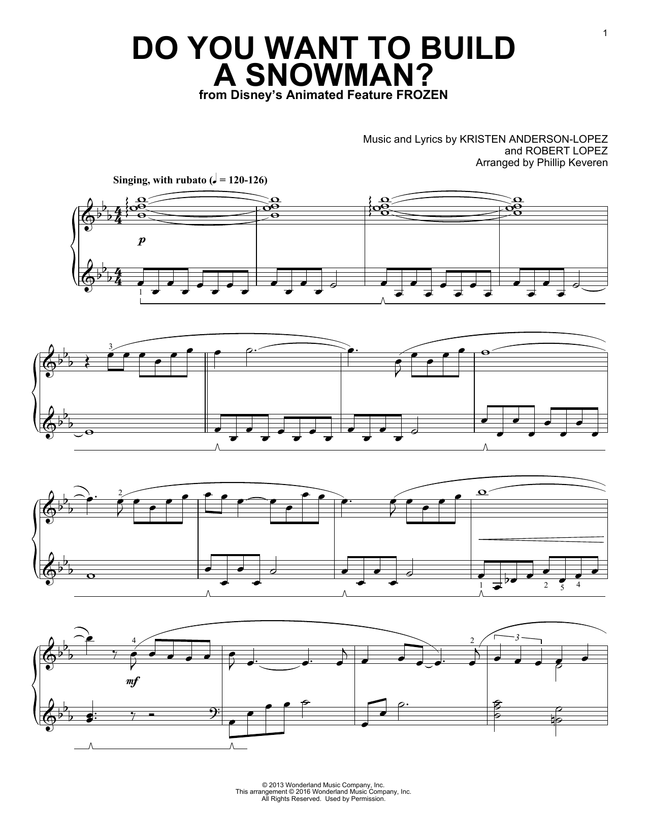 Download Kristen Bell, Agatha Lee Monn & Katie Lopez Do You Want To Build A Snowman? (from Disney's Frozen) (arr. Phillip Keveren) Sheet Music and learn how to play Big Note Piano PDF digital score in minutes