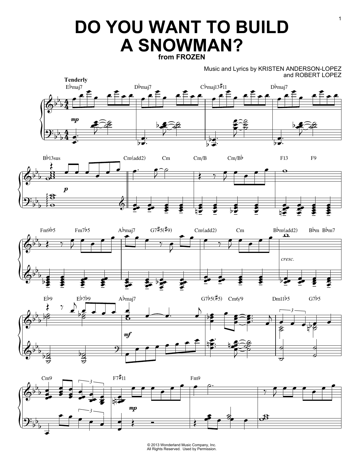 Download Kristen Bell, Agatha Lee Monn & Katie Lopez Do You Want To Build A Snowman? [Jazz version] (from Disney's Frozen) (arr. Bren Sheet Music and learn how to play Piano Solo PDF digital score in minutes