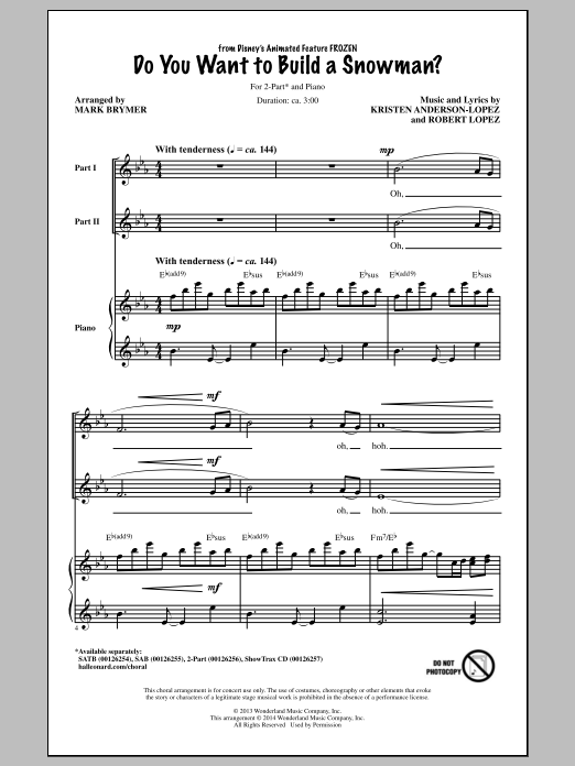 Download Kristen Bell Do You Want To Build A Snowman? (arr. Mark Brymer) Sheet Music and learn how to play 2-Part Choir PDF digital score in minutes