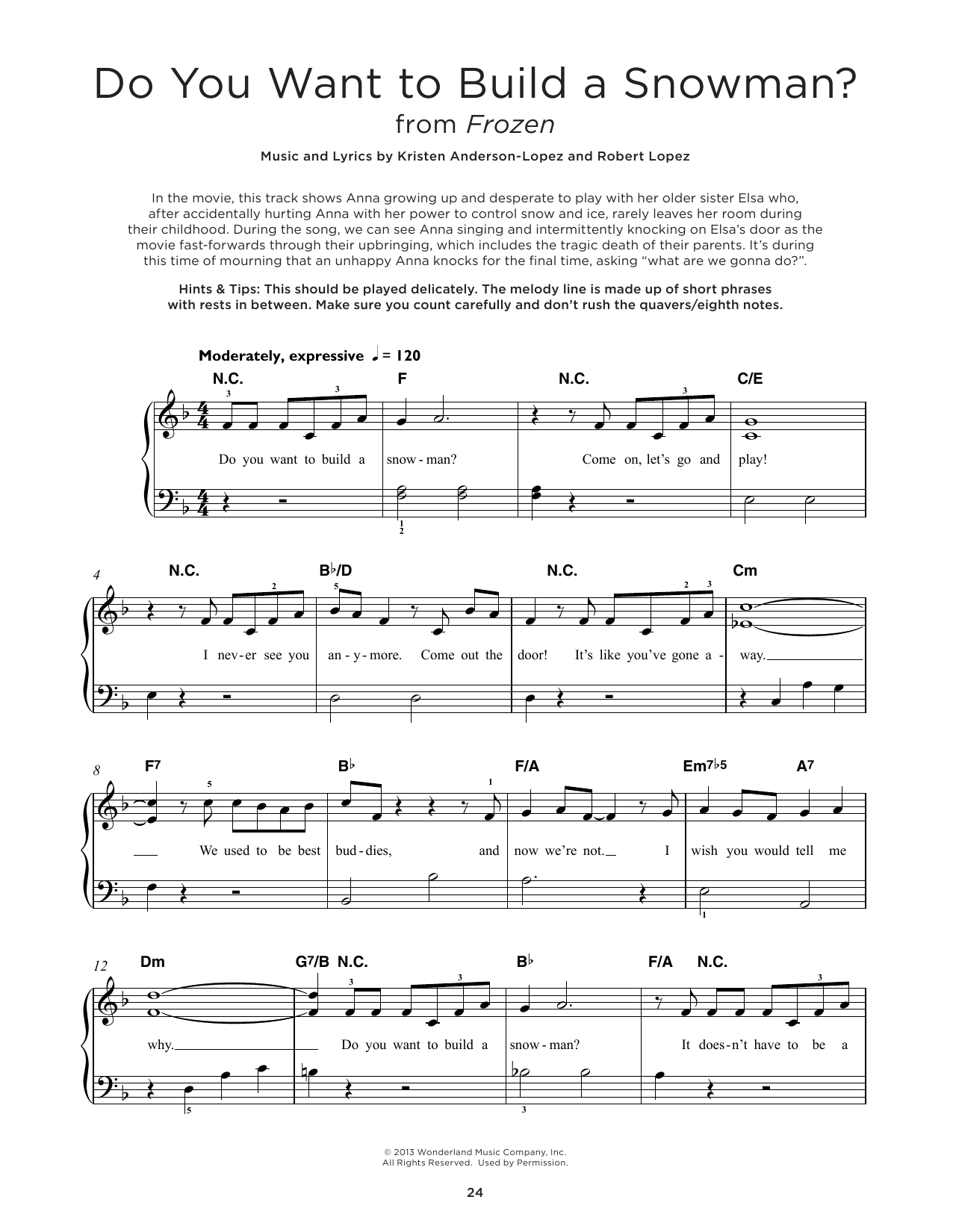 Download Kristen Bell Do You Want To Build A Snowman? Sheet Music and learn how to play Piano (Big Notes) PDF digital score in minutes