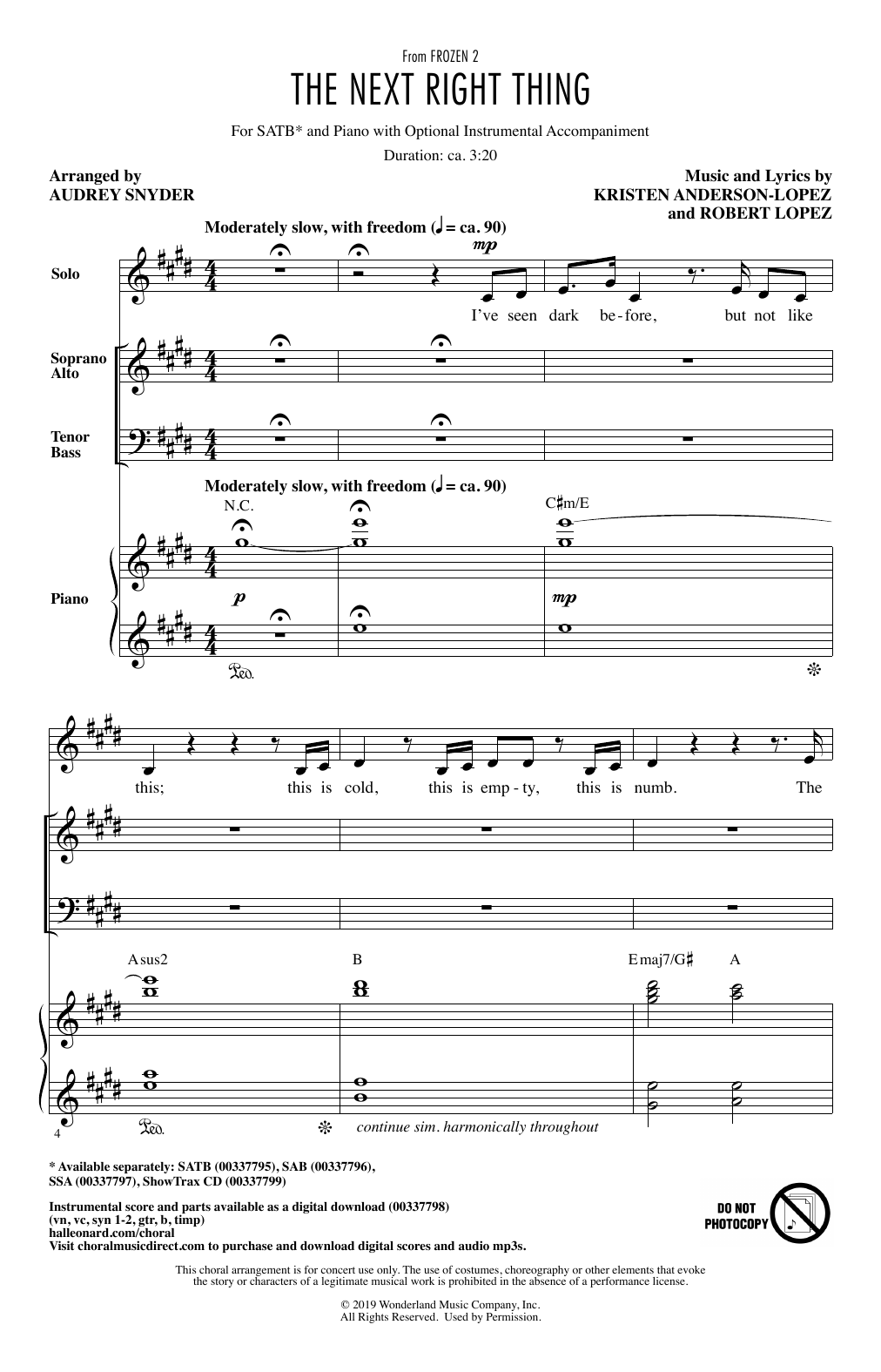 Download Kristen Bell The Next Right Thing (from Disney's Frozen 2) (arr. Audrey Snyder) Sheet Music and learn how to play SATB Choir PDF digital score in minutes