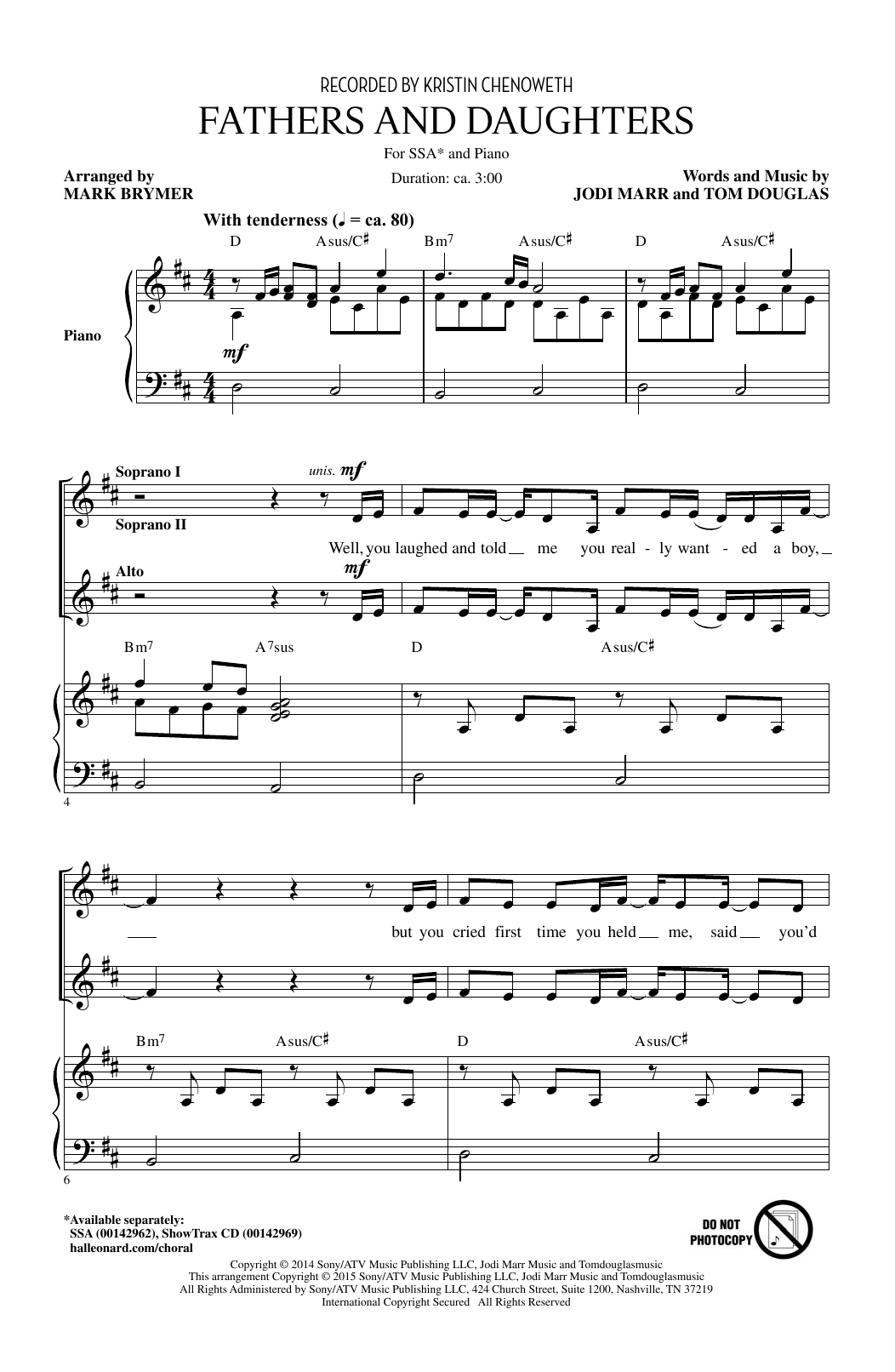 Download Kristen Chenoweth Fathers And Daughters (arr. Mark Brymer) Sheet Music and learn how to play SSA PDF digital score in minutes