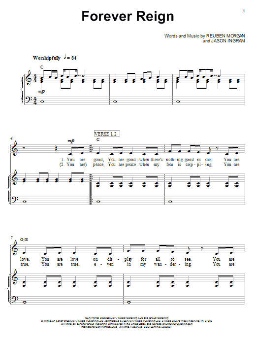 Download Kristian Stanfill Forever Reign Sheet Music and learn how to play Piano, Vocal & Guitar (Right-Hand Melody) PDF digital score in minutes