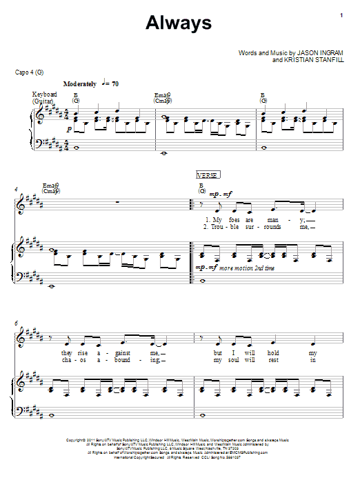 Download Kristian Stanfill Always Sheet Music and learn how to play Piano, Vocal & Guitar (Right-Hand Melody) PDF digital score in minutes