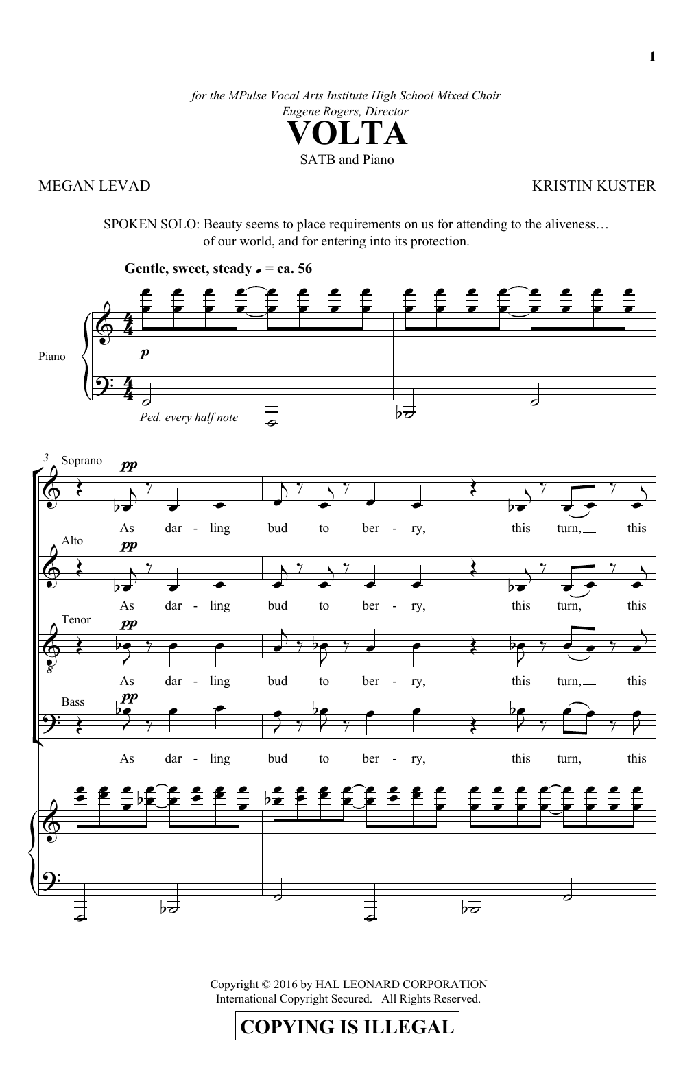 Download Kristin Kuster Volta Sheet Music and learn how to play SATB PDF digital score in minutes
