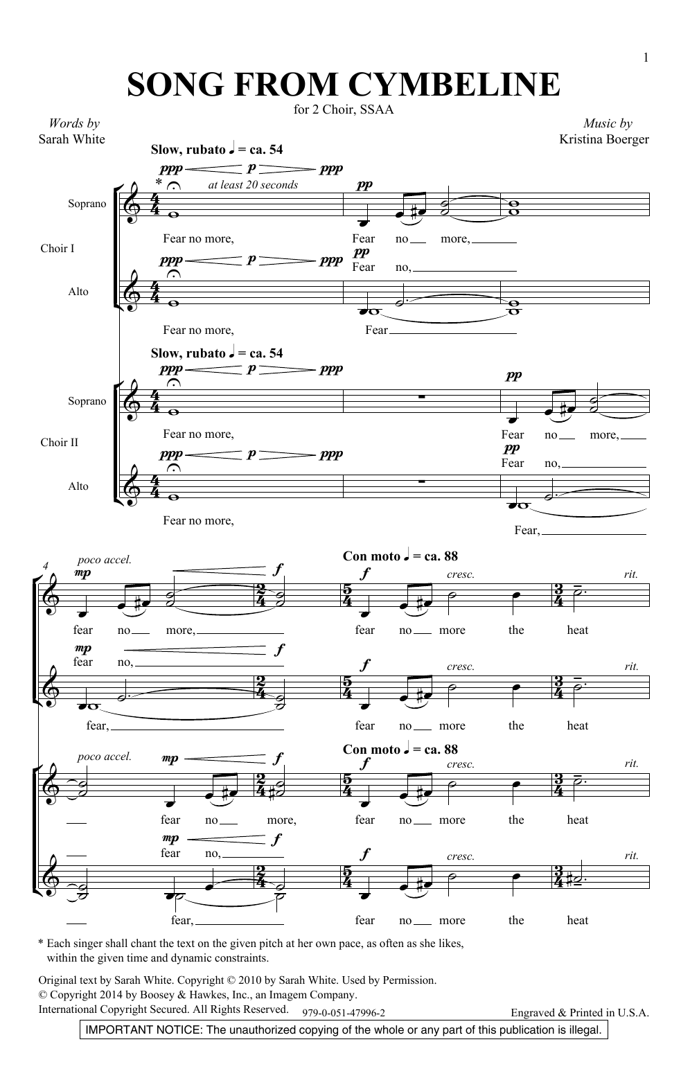Download Kristina Boerger Song From Cymbeline Sheet Music and learn how to play SSA Choir PDF digital score in minutes