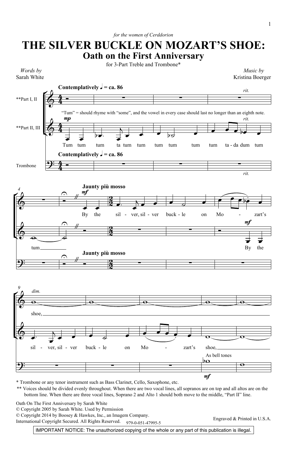 Download Kristina Boerger The Silver Buckle On Mozart's Shoe Sheet Music and learn how to play SSA Choir PDF digital score in minutes