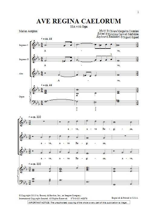 Download Kristina MacMullen Ave Regina Caelorum Sheet Music and learn how to play SSA PDF digital score in minutes