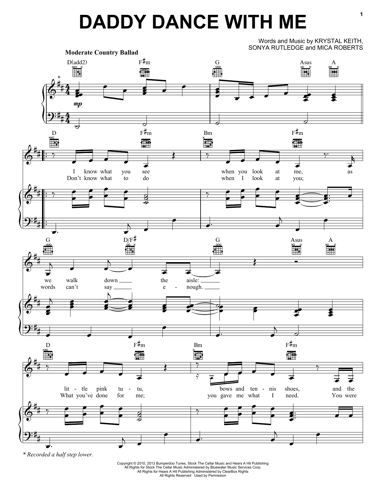 Download Krystal Keith Daddy Dance With Me Sheet Music and learn how to play Piano, Vocal & Guitar (Right-Hand Melody) PDF digital score in minutes