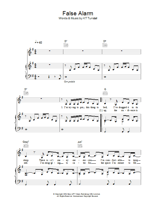 Download KT Tunstall False Alarm Sheet Music and learn how to play Lyrics & Chords PDF digital score in minutes