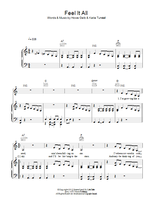 Download KT Tunstall Feel It All Sheet Music and learn how to play Piano, Vocal & Guitar (Right-Hand Melody) PDF digital score in minutes
