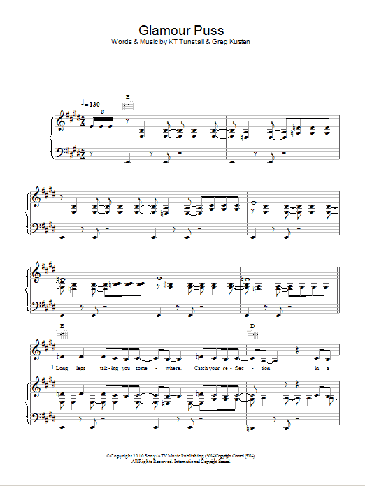 Download KT Tunstall Glamour Puss Sheet Music and learn how to play Piano, Vocal & Guitar (Right-Hand Melody) PDF digital score in minutes