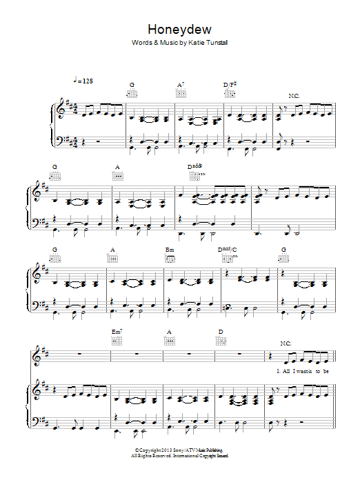 Download KT Tunstall Honeydew Sheet Music and learn how to play Piano, Vocal & Guitar (Right-Hand Melody) PDF digital score in minutes