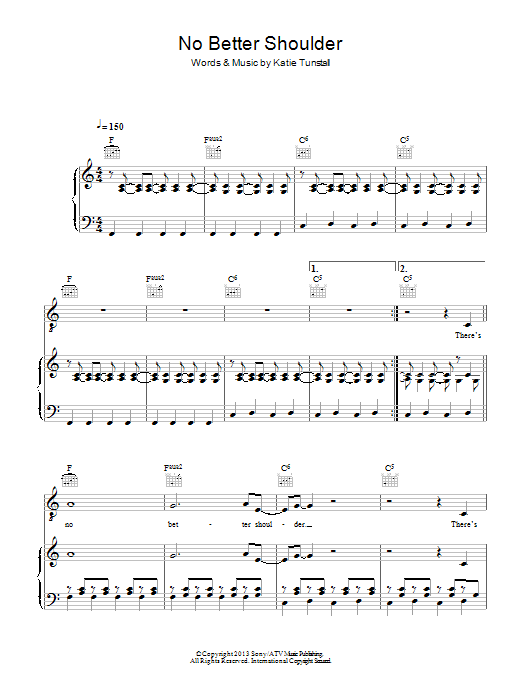Download KT Tunstall No Better Shoulder Sheet Music and learn how to play Piano, Vocal & Guitar (Right-Hand Melody) PDF digital score in minutes