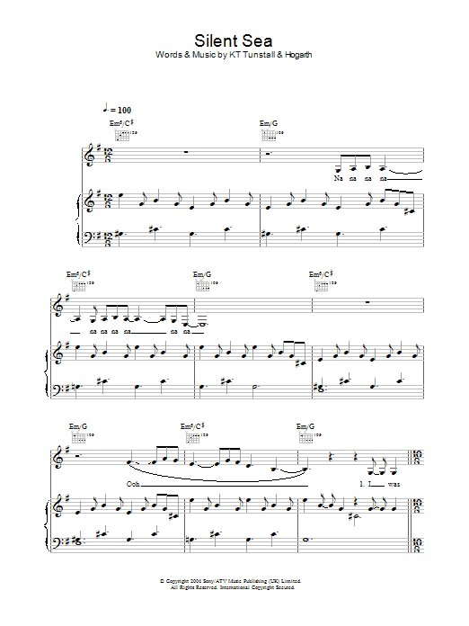 Download KT Tunstall Silent Sea Sheet Music and learn how to play Lyrics & Chords PDF digital score in minutes