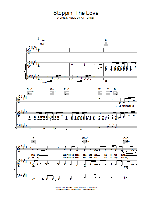 Download KT Tunstall Stoppin' The Love Sheet Music and learn how to play Piano, Vocal & Guitar (Right-Hand Melody) PDF digital score in minutes