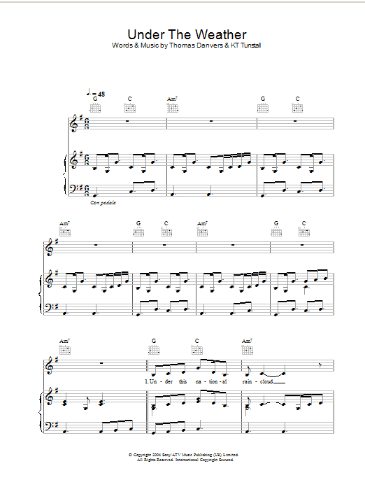Download KT Tunstall Under The Weather Sheet Music and learn how to play Piano, Vocal & Guitar (Right-Hand Melody) PDF digital score in minutes